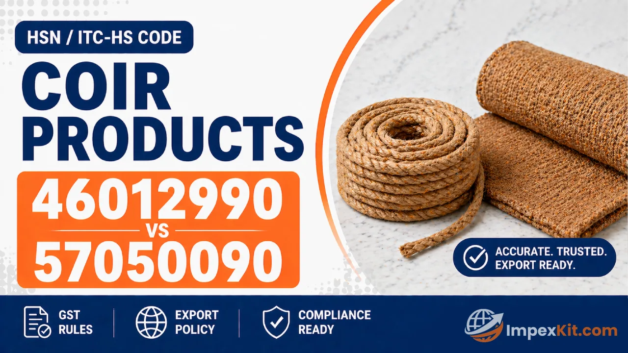 HSN Code for Coir Products India 46012990 vs 57050090