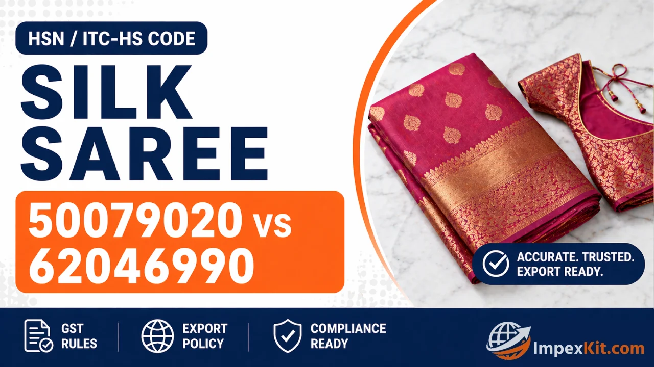 HSN Code for Silk Saree India 50079020 vs 62046990