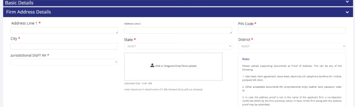 Step 5: Uploading business address proof for IEC code application