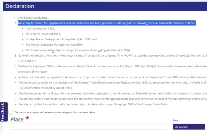 Step 9: Final preview and declaration of IEC application before submission