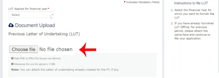 Step 4: Uploading previous year LUT acknowledgement PDF on GST portal