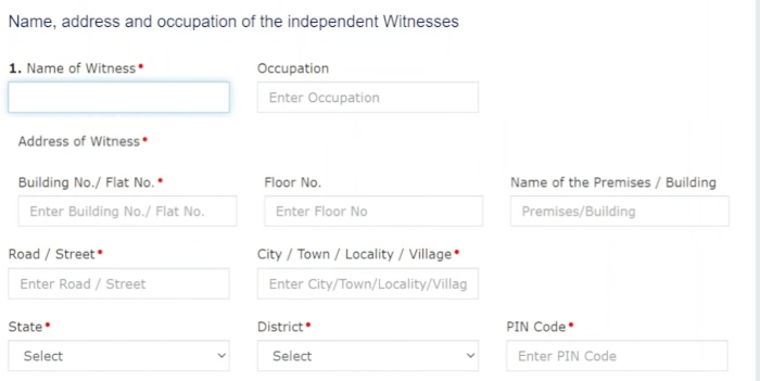  Step 6: Entering Witness 1 details for GST LUT filing name and address