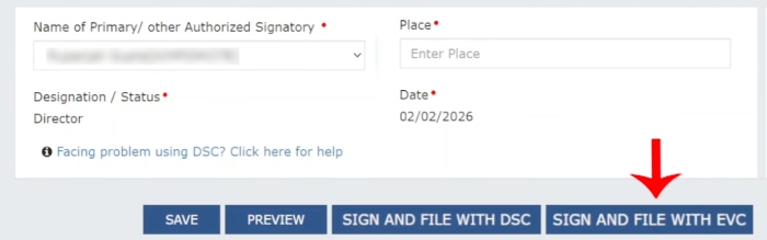Step 9: GST LUT submission using Aadhaar EVC and DSC digital signature